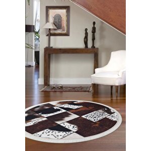 Halı Kahverengi Dr01 Saçaklı Yuvarlak Kesme Ince Yolluk Kilim Salon Halısı Modelleri 150x150 cm