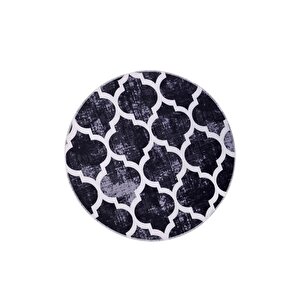 Halı Siyah Maça Yıkanabilir Saçaksız Yuvarlak Kesme Ince Yolluk Kilim Salon Halısı Modeli 170x170 cm