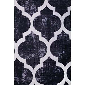 Halı Siyah Maça Yıkanabilir Saçaksız Yuvarlak Kesme Ince Yolluk Kilim Salon Halısı Modeli 170x170 cm