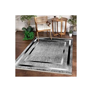 Halı Gri K0460 Yıkanabilir Saçaklı Ince Yolluk Kilim Salon Halısı Modelleri 80x300 cm