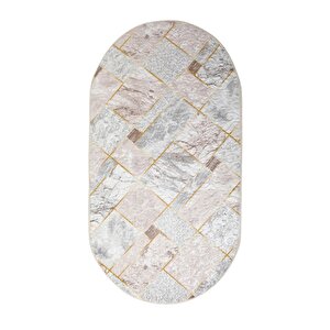 Delüxe Halı Vizon Gri Saçaksız Oval Halı Yeni Kabartmalı Model Salon Halısı 120x300 cm