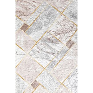 Delüxe Halı Vizon Gri Saçaksız Oval Halı Yeni Kabartmalı Model Salon Halısı 120x300 cm