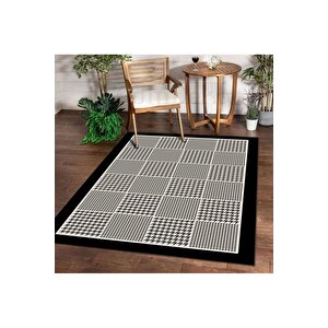 Halı Siyah Mt21 Yıkanabilir Saçaksız Kaymaz Kesme Ince Yolluk Kilim Salon Halısı Modeli 200x290 cm