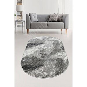 Delüxe Halı Antrasit Saçaksız Oval Halı Yeni Kabartmalı Model Salon Halısı 140x600 cm