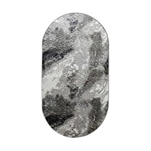 Delüxe Halı Antrasit Saçaksız Oval Halı Yeni Kabartmalı Model Salon Halısı 140x600 cm