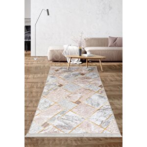 Halı Vizon Cool Yıkanabilir Saçaklı Kare Delüxe Kesme Yolluk Kilim Salon Halısı Modelleri 80x400 cm