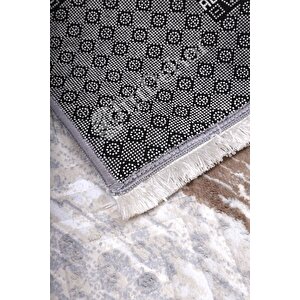Halı Gri14 Cool Karo Yıkanabilir Saçaklı Kesme Ince Yolluk Kilim Salon Halısı Modelleri 120x180 cm