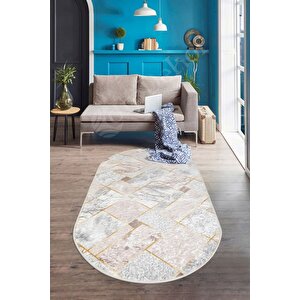 Delüxe Halı Vizon Gri Saçaksız Oval Halı Yeni Kabartmalı Model Salon Halısı