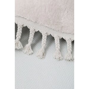 Peluş Halı Açık Vizon Cool Saçaklı Yuvarlak Kesme Post Yolluk Kilim Salon Halısı Modeli 200x200 cm