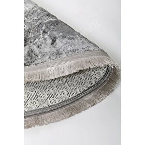 Halı Antrasit Cool Yıkanabilir Saçaklı Yuvarlak Delüxe Yolluk Kilim Salon Halısı Modeli