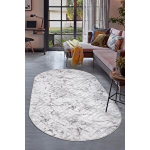 Halı Gri Cool Karo Yıkanabilir Saçaksız Oval Kesme Ince Yolluk Kilim Salon Halısı Modeli