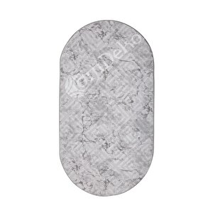 Halı Gri Cool Karo Yıkanabilir Saçaksız Oval Kesme Ince Yolluk Kilim Salon Halısı Modeli