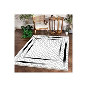 Halı Gri K0470 Yıkanabilir Saçaklı Ince Yolluk Kilim Salon Halısı Modelleri 160x230 cm