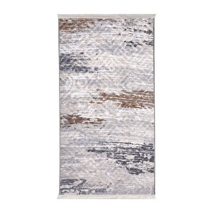 Halı Gri14 Cool Karo Yıkanabilir Saçaklı Kesme Ince Yolluk Kilim Salon Halısı Modelleri 150x350 cm