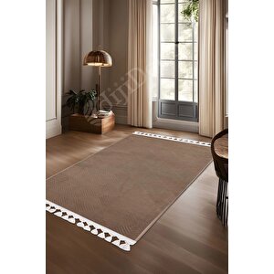 Avangard Halı Pramit Kahve Salon Koridor Antre Mutfak Halısı Silinebilir Ponpon Saçak 140x250 cm
