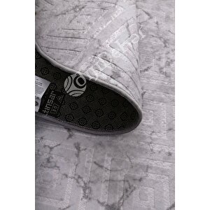 Halı Gri Cool Karo Yıkanabilir Saçaksız Oval Kesme Ince Yolluk Kilim Salon Halısı Modeli