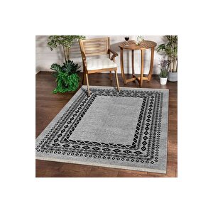 Halı Gri O22136 Yıkanabilir Saçaklı Ince Yolluk Kilim Salon Halısı Modelleri 80x200 cm