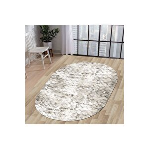 Halı Bej Cool K1280 Yıkanabilir Saçaksız Oval Kesme Ince Yolluk Kilim Salon Halısı Modeli