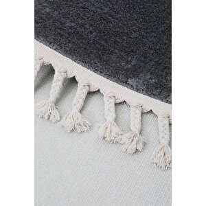Koyu Gri Yuvarlak Post Dokuma Halı Püslüllü Peluş Halı Antibakteriyel 120x120 cm