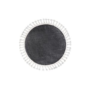 Koyu Gri Yuvarlak Post Dokuma Halı Püslüllü Peluş Halı Antibakteriyel 140x140 cm