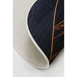 Halı Siyah Gold Cool Yıkanabilir Oval Kesme Ince Yolluk Kilim Salon Halısı Modelleri 180x450 cm