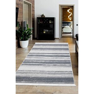 Halı Gri 9026 Cool Yıkanabilir Saçaklı Kesme Ince Yolluk Kilim Salon Halısı Modelleri 150x250 cm