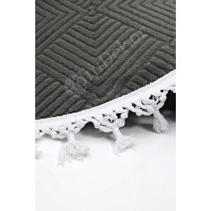 Halı Cool Antrasit Pramit Kaymaz Saçaklı Yuvarlak Kesme Yolluk Salon Halısı Modelleri 100x100 cm