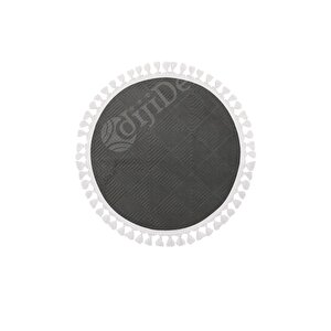 Halı Cool Antrasit Pramit Kaymaz Saçaklı Yuvarlak Kesme Yolluk Salon Halısı Modelleri 90x90 cm
