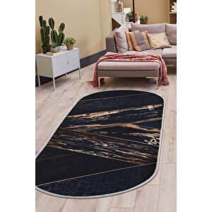 Halı Siyah Gold Cool Yıkanabilir Oval Kesme Ince Yolluk Kilim Salon Halısı Modelleri 100x350 cm