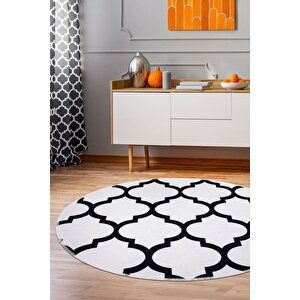 Halı Beyaz Maça Yıkanabilir Saçaksız Yuvarlak Kesme Ince Yolluk Kilim Salon Halısı Modeli 120x120 cm