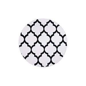 Halı Beyaz Maça Yıkanabilir Saçaksız Yuvarlak Kesme Ince Yolluk Kilim Salon Halısı Modeli 120x120 cm
