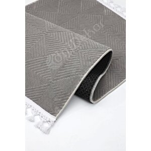 Avangard Halı Pramit Gri Salon Koridor Antre Mutfak Halısı Silinebilir Ponpon Saçak