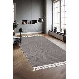 Avangard Halı Pramit Gri Salon Koridor Antre Mutfak Halısı Silinebilir Ponpon Saçak 120x180 cm