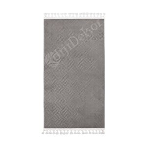 Avangard Halı Pramit Gri Salon Koridor Antre Mutfak Halısı Silinebilir Ponpon Saçak 120x180 cm