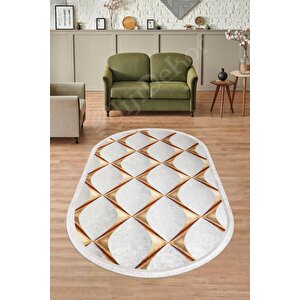 Halı Gold Cool Ky7059 Saçaklı Oval Kaymaz Kesme Ince Yolluk Kilim Salon Halısı Modelleri 80x200 cm