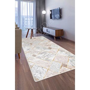 Delüxe Vizon Gri Saçaksız Siyah Taban Yeni Kabartmalı Model Halısı 80x200 cm