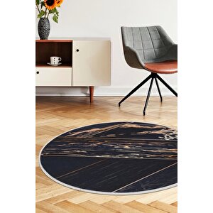 Halı Siyah Gold Cool Yıkanabilir Yuvarlak Kesme Ince Yolluk Kilim Salon Halısı Modelleri 170x170 cm