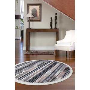 Halı Kahverengi Cool Köln Saçaklı Yuvarlak Kesme Ince Yolluk Kilim Salon Halısı Modelleri 200x200 cm