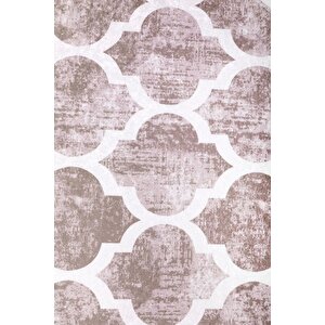 Halı Bej Maça Yıkanabilir Saçaksız Yuvarlak Kesme Ince Yolluk Kilim Salon Halısı Modeli 170x170 cm