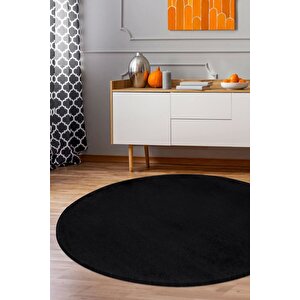 Siyah Yuvarlak Post Dokuma Halı Peluş Yumuşacık Kaymaz Antibakteriyel 160x160 cm