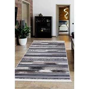 Halı Kahverengi Cool Köln Saçaklı Kaymaz Kesme Ince Yolluk Kilim Salon Halısı Modelleri 100x350 cm