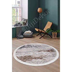 Halı Gri14 Cool Karo Saçaklı Yuvarlak Kesme Ince Yolluk Kilim Salon Halısı Modelleri 120x120 cm