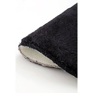 Siyah Yuvarlak Post Dokuma Halı Peluş Yumuşacık Kaymaz Antibakteriyel 150x150 cm