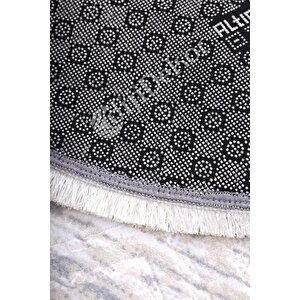 Halı Gri14 Cool Karo Saçaklı Yuvarlak Kesme Ince Yolluk Kilim Salon Halısı Modelleri 200x200 cm