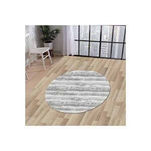Ky7056 Gri Saçaksız Dijital Yuvarlak Halı Kaymaz Yıkanabilir Mutfak Antre Salon Halısı 130x130 cm