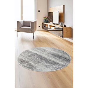 Ky7056 Gri Saçaksız Dijital Yuvarlak Halı Kaymaz Yıkanabilir Mutfak Antre Salon Halısı 160x160 cm