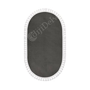 Avangard Oval Halı Sahra Antrasit Salon Koridor Antre Mutfak Halısı Silinebilir Saçaklı 100x900 cm