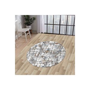 Ky7005 Multi Saçaksız Dijital Yuvarlak Halı Kaymaz Yıkanabilir Mutfak Antre Salon Halısı 90x90 cm