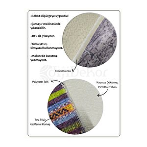 Halı Vizon Cool Ky7055 Yıkanabilir Saçaksız Kesme Ince Yolluk Kilim Salon Halısı Modeli