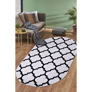 Halı Beyaz Maça Yıkanabilir Saçaksız Oval Kesme Ince Yolluk Kilim Salon Halısı Modelleri 150x250 cm